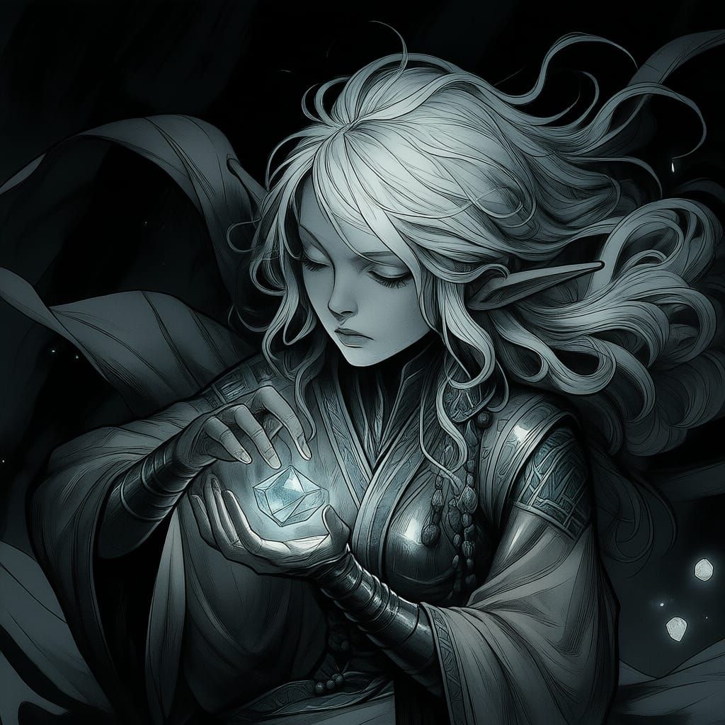 Make a digital illustration of a stylized character, tightly...