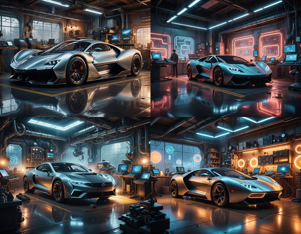 Futuristic Inventors Craft Innovative Cars in a Dreamlike Wo...