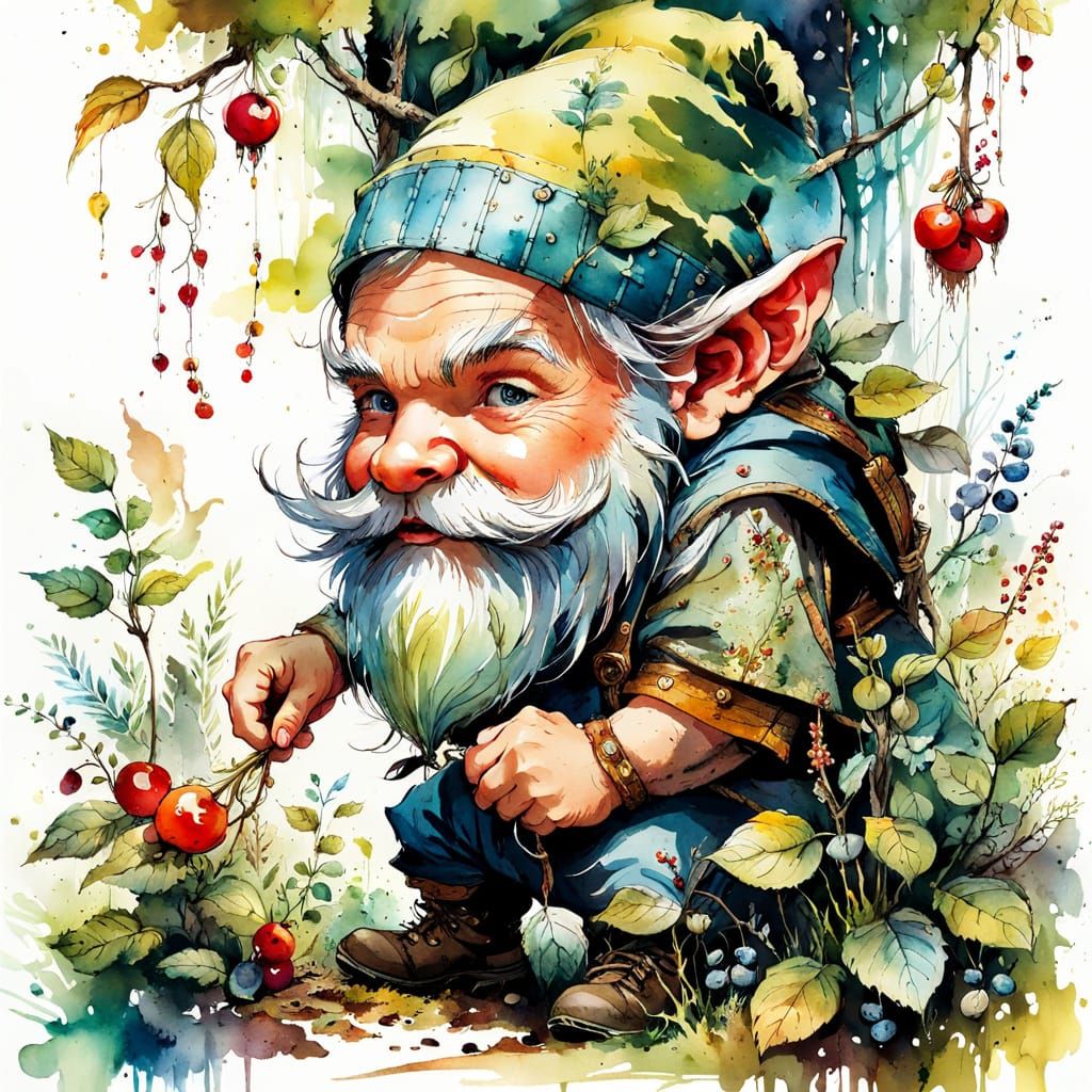 Whimsical Watercolor Dwarf in Enchanted Forest