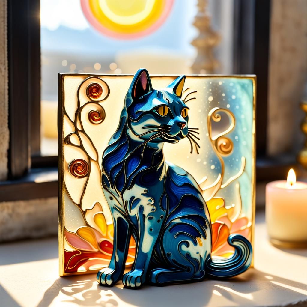 Cat Enamel Pin Design in Impressionistic Style
