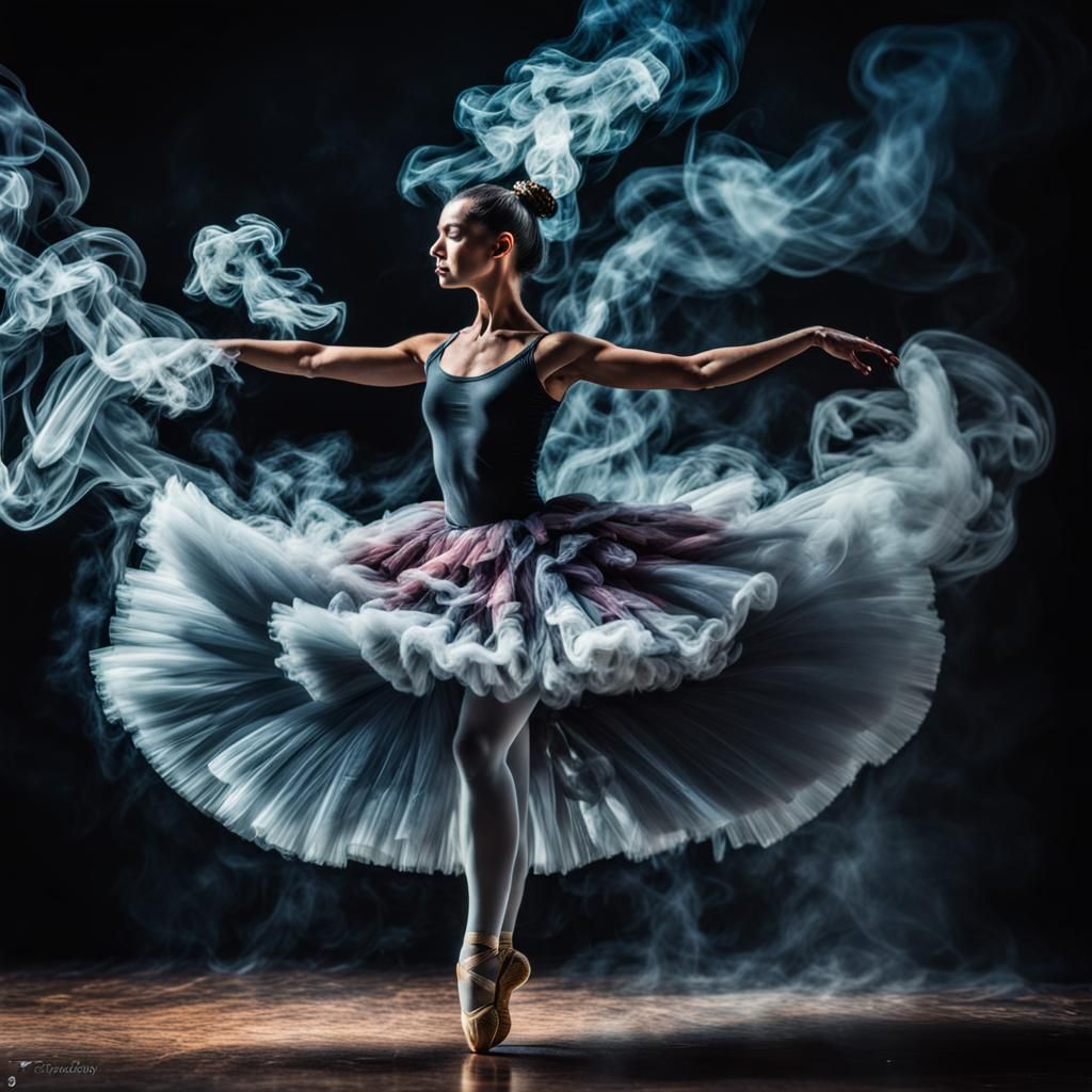 Ballerina Transforming into Smoke: Hyperrealistic Image