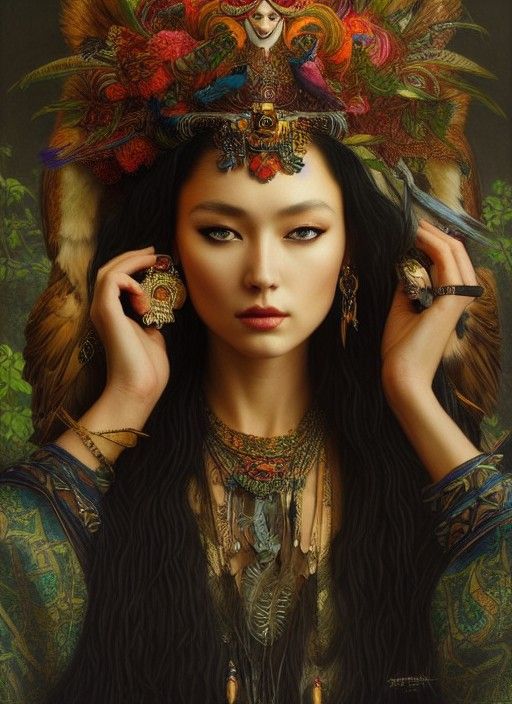 Siberian Goddess with Raven: Hyperrealistic Portrait