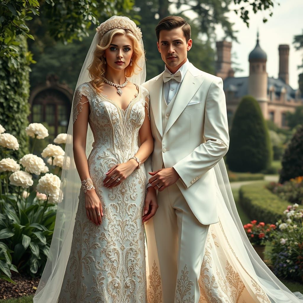 Edwardian Wedding in Lush Garden, Art Nouveau Style