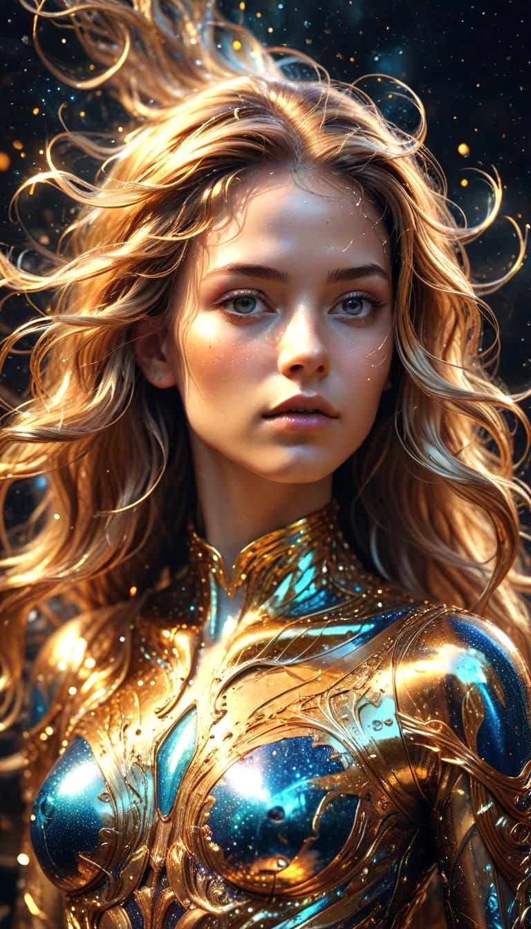 Holographic Cosmic Astral Illustration in Mixed Media