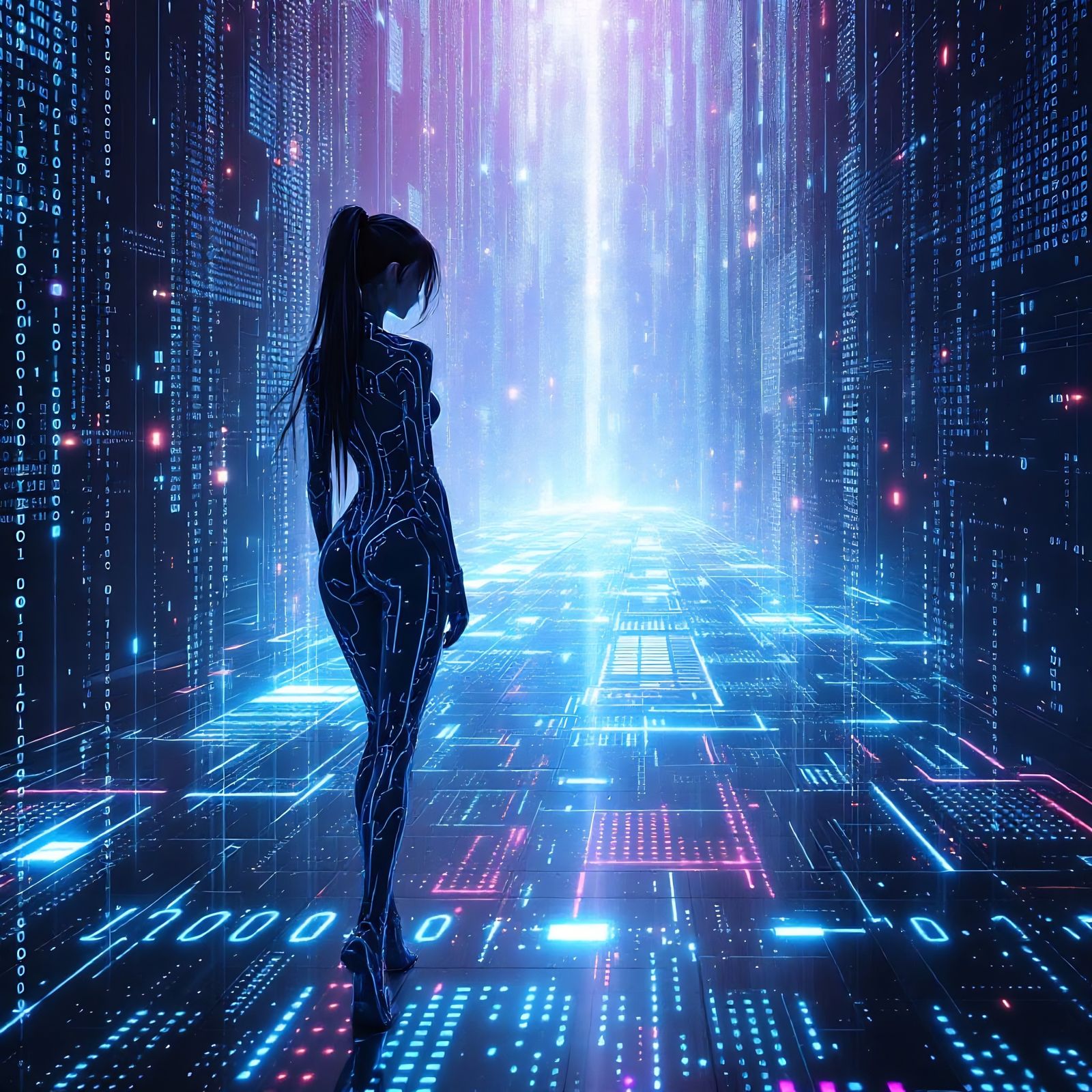 Data-Punk Girl in Digital Landscape