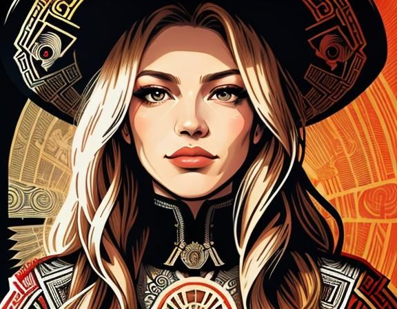 Wild West Girl Illustration in Shepard Fairey Style