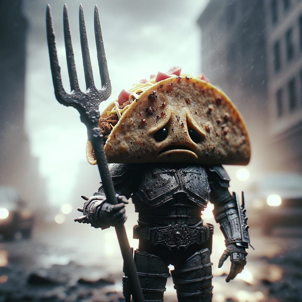 Taco Warrior in Dystopian Cityscape