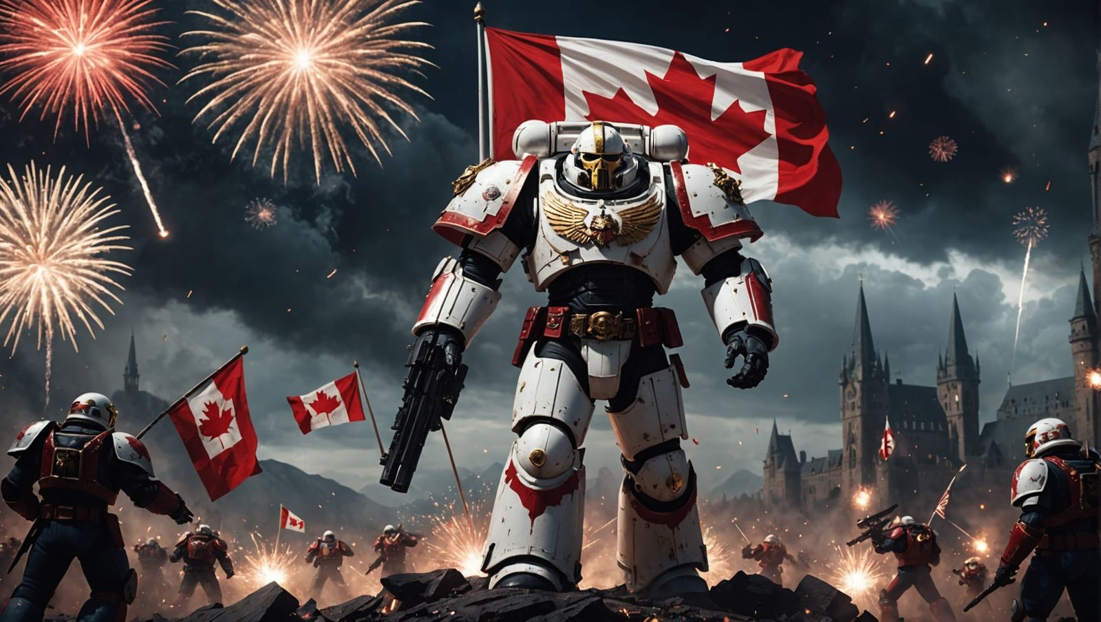 Space Marine with Canadian Flag and Fireworks