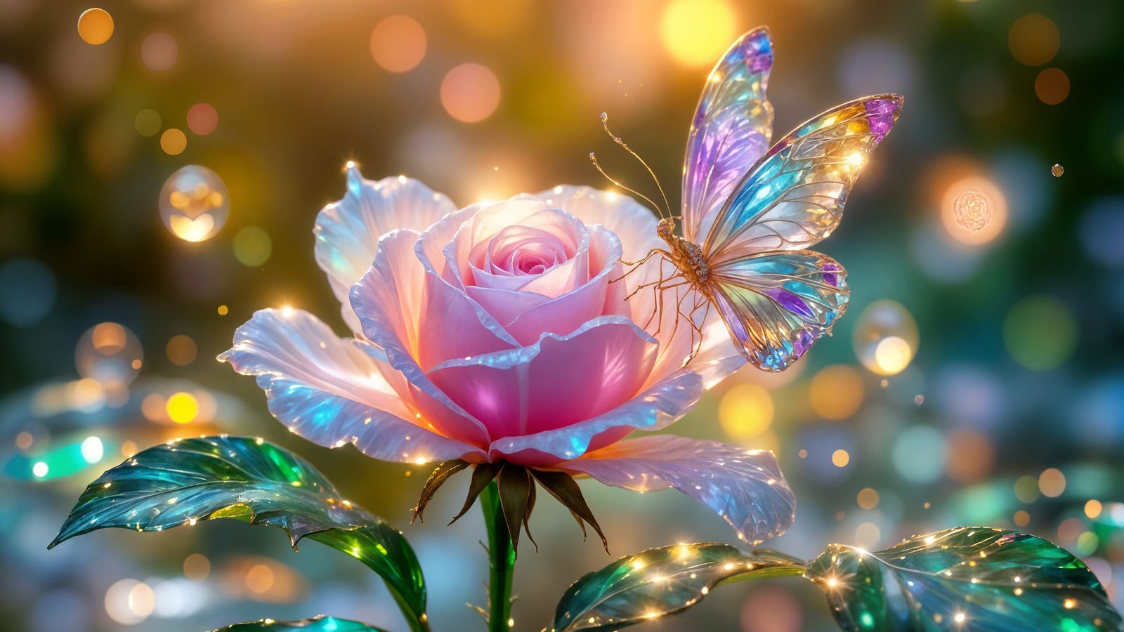 Crystal Rose with Prismatic Flare Effects