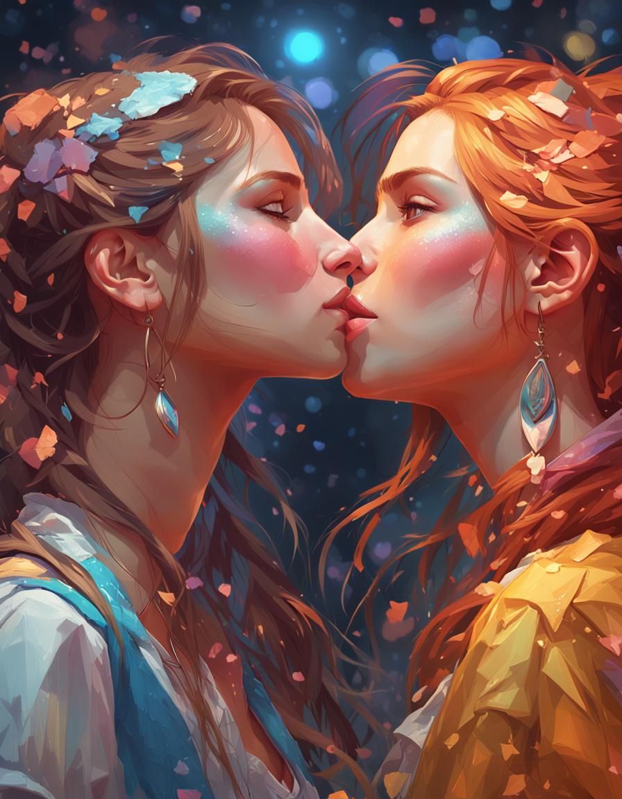 Passsionate Kiss: Hyperdetailed Art Nouveau Portrait