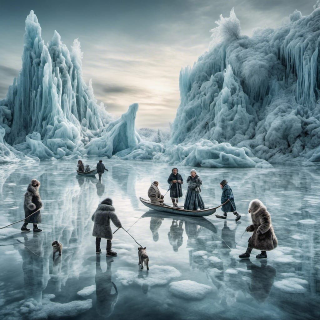 Inuit Elders Ice Skating on Frozen Lake