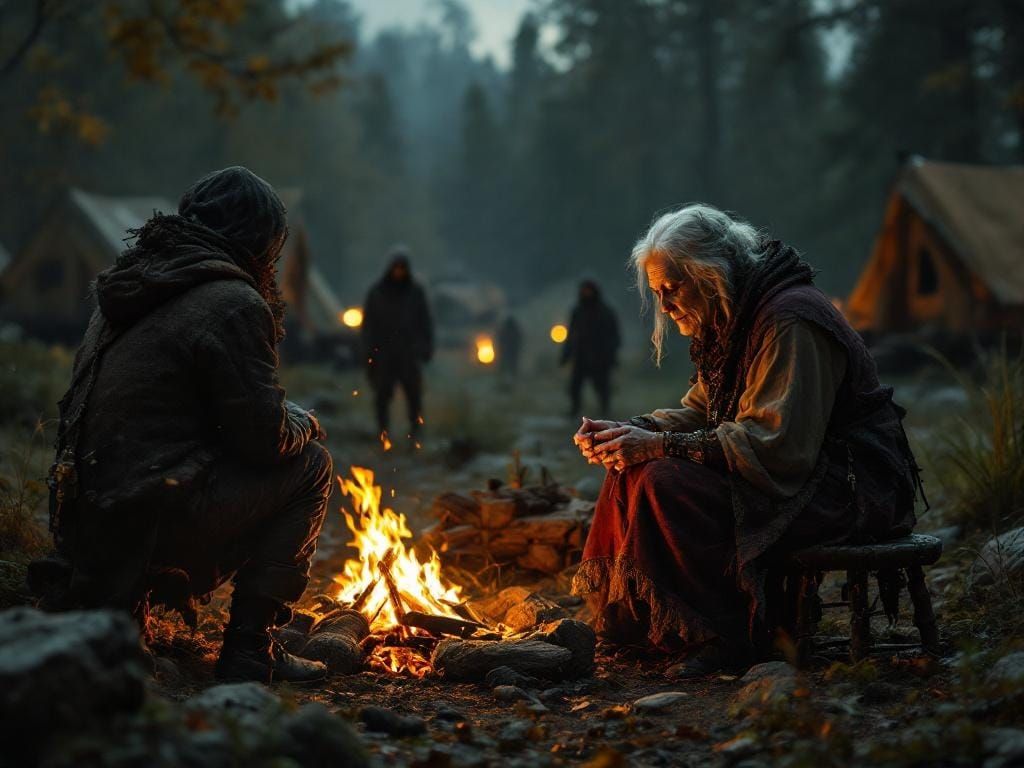 Gypsy Camp at Night in Post-Apocalyptic Style