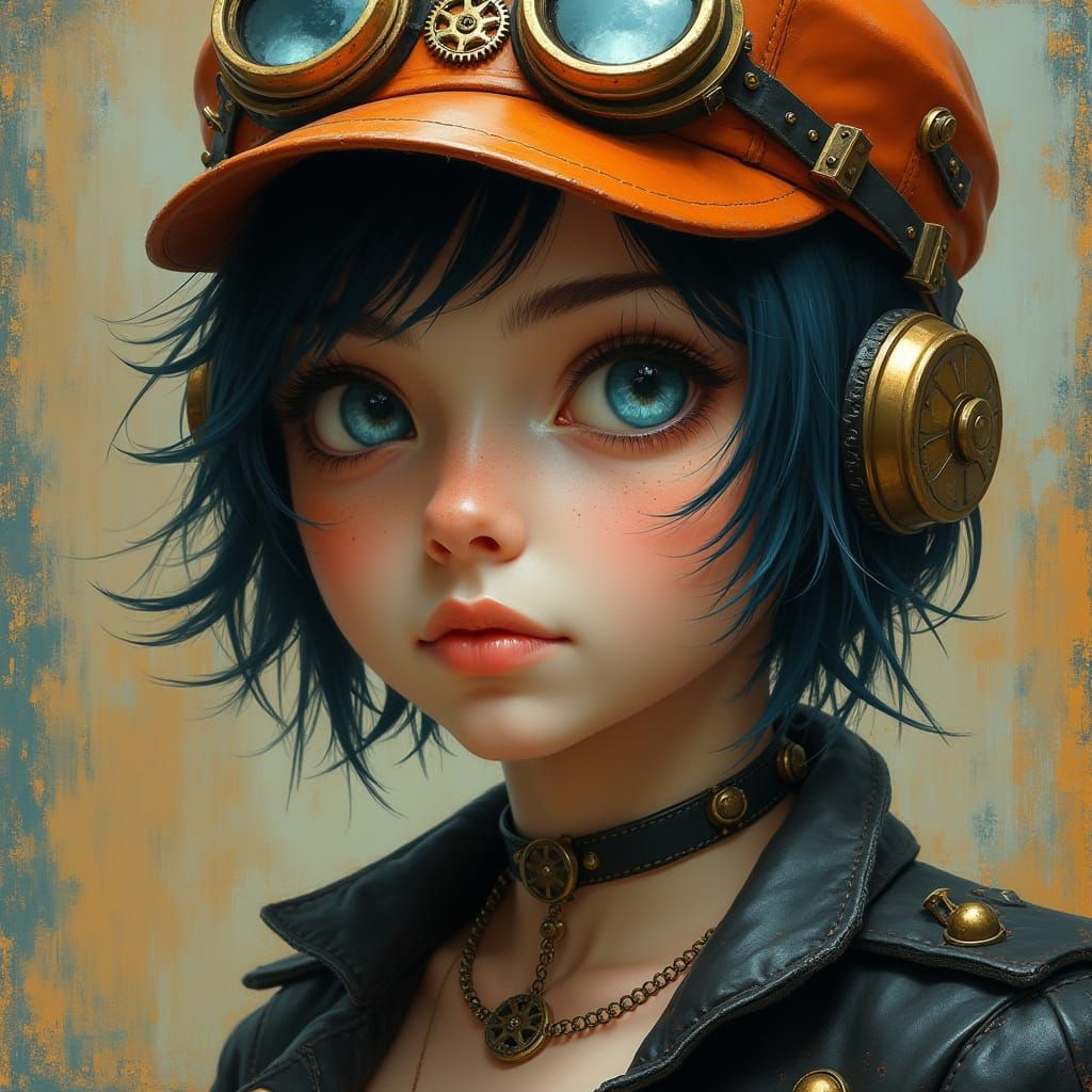 Serene Steampunk Beauty in Warm Golden Light