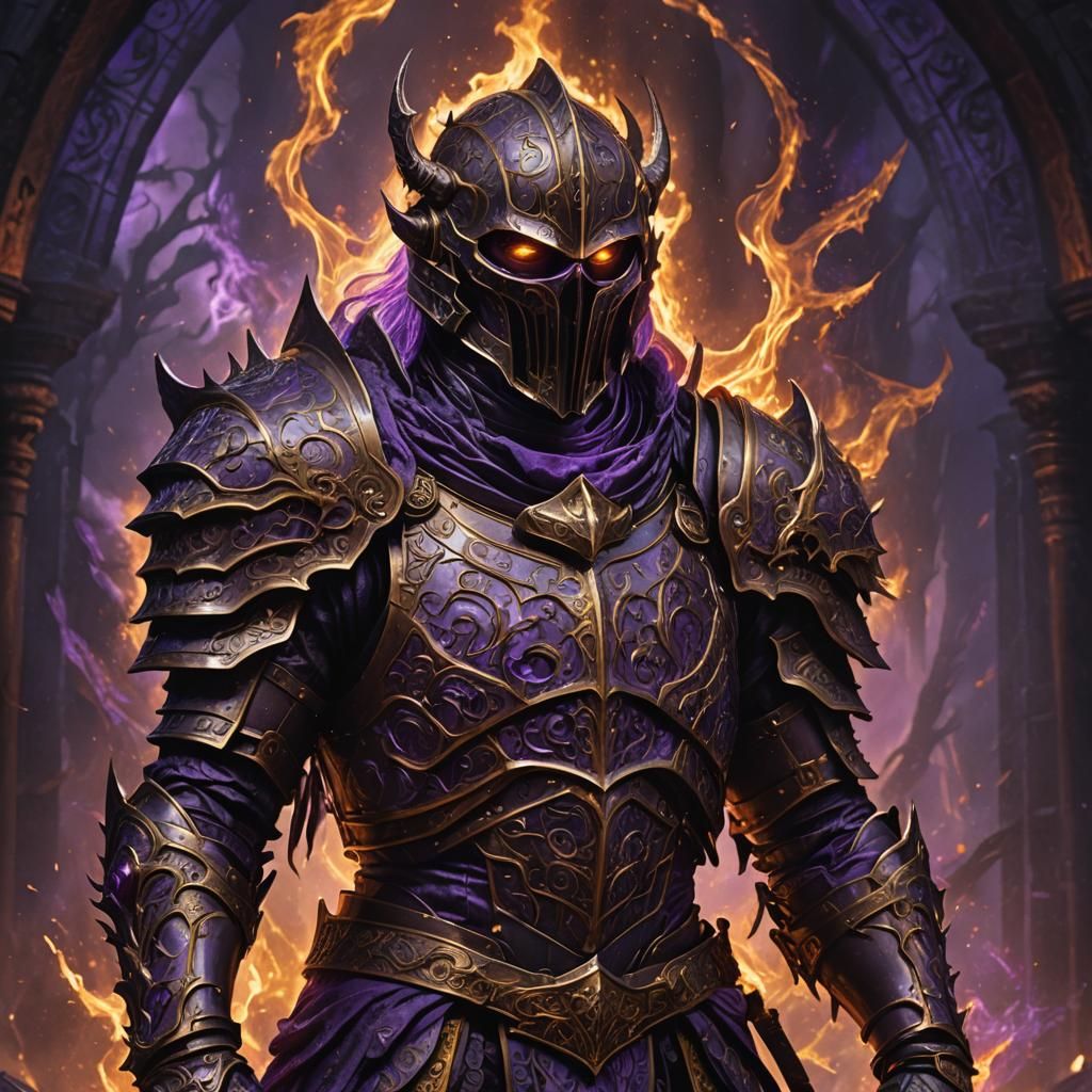 Death Knight in Bronze Armor with Purple Glow