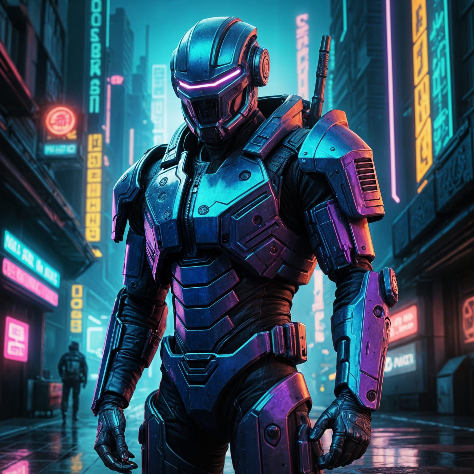 Cyberpunk Alien Soldier in High-Tech Armor
