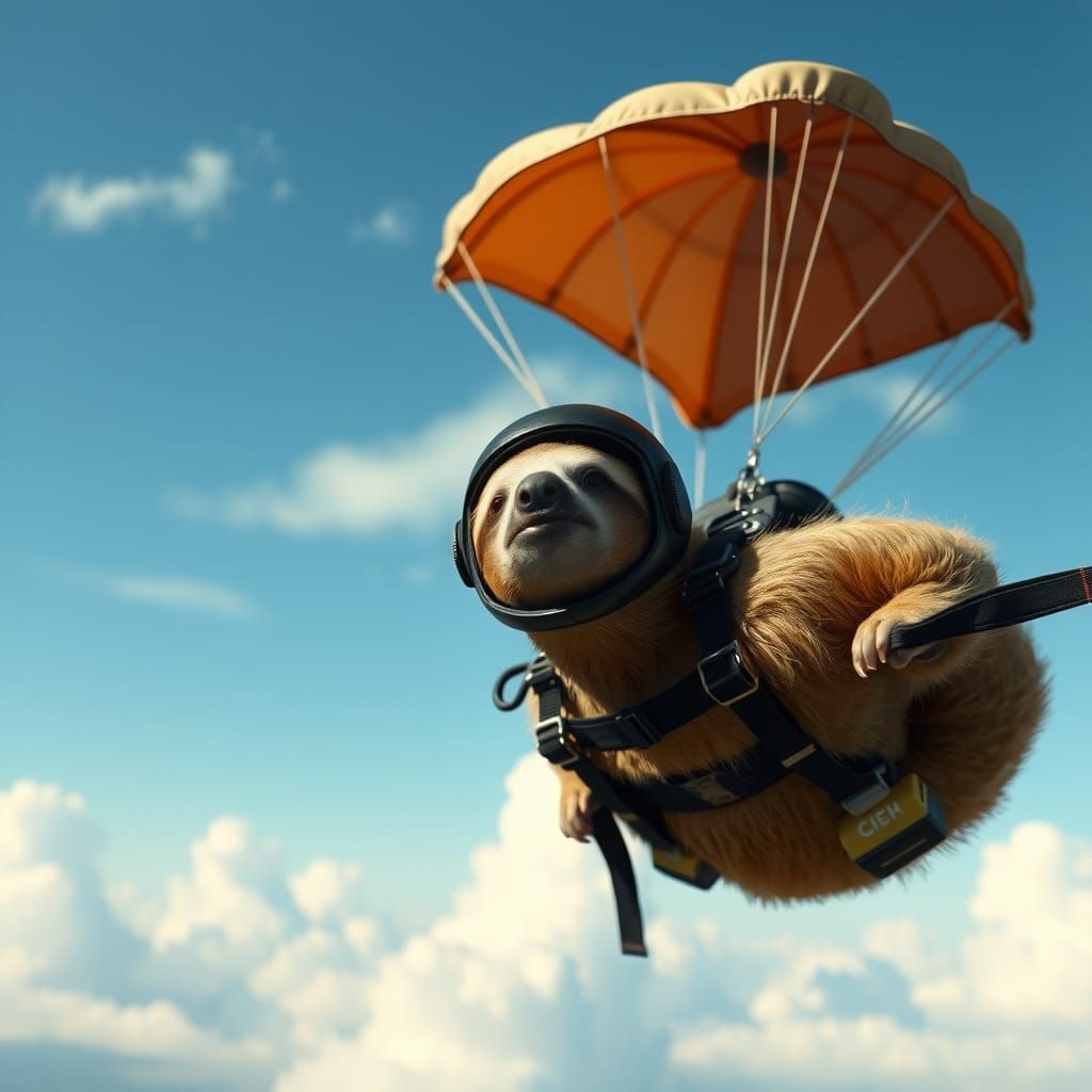 Skydiving Sloth in Slow Motion Cinematic Style