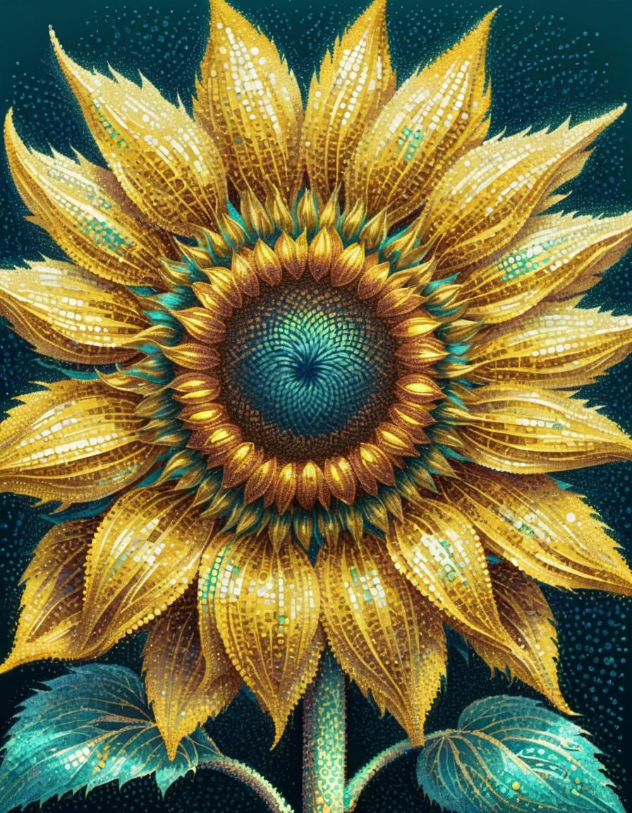 Sunflower in Virtual Pointillist Style