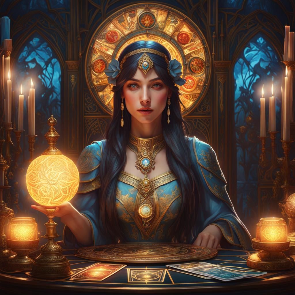 Intricate Tarot Card Reading in Art Nouveau Style