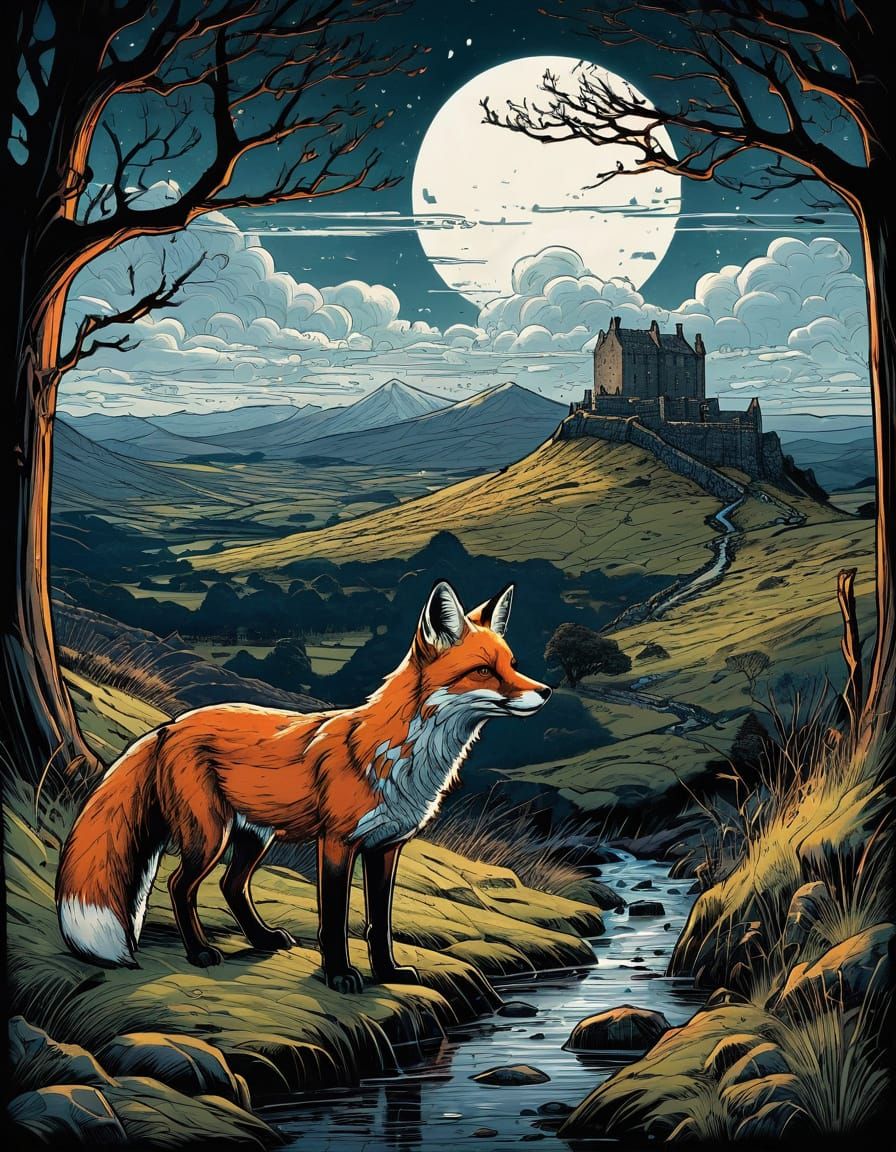 Fox and Lady in Highlands, Comic Book Art