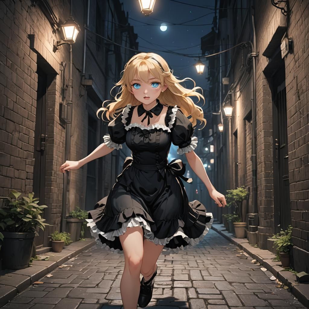 Girl Runs Through Dark Alley: 3D Anime Art