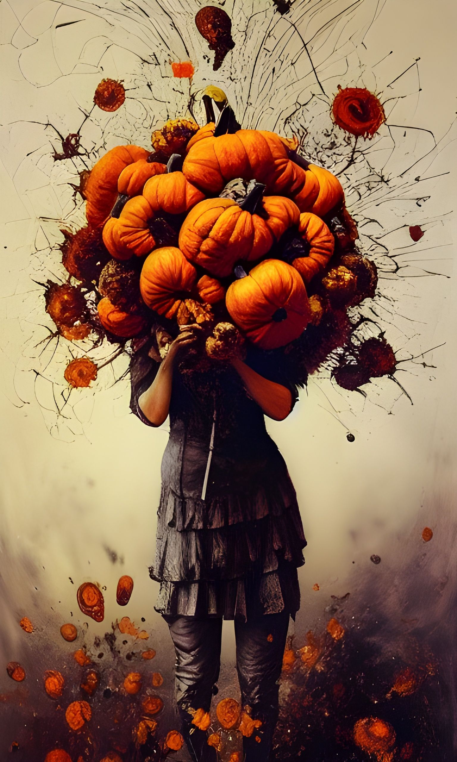 Exploding Pumpkin Flower Bouquet in Mixed Media