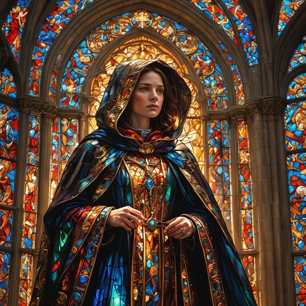 Stained Glass Woman in Cathedral, Macro Photography