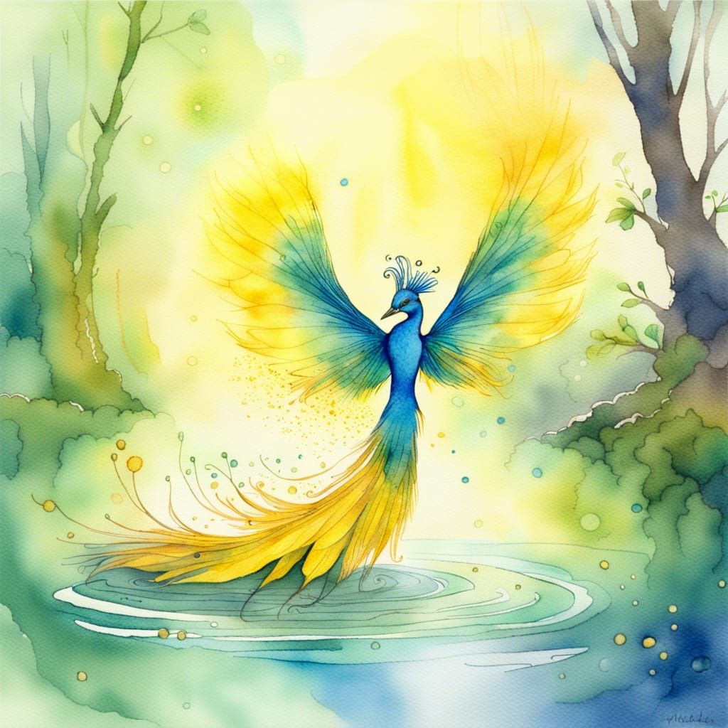 Ethereal Fairy in Luminous Watercolor Landscape