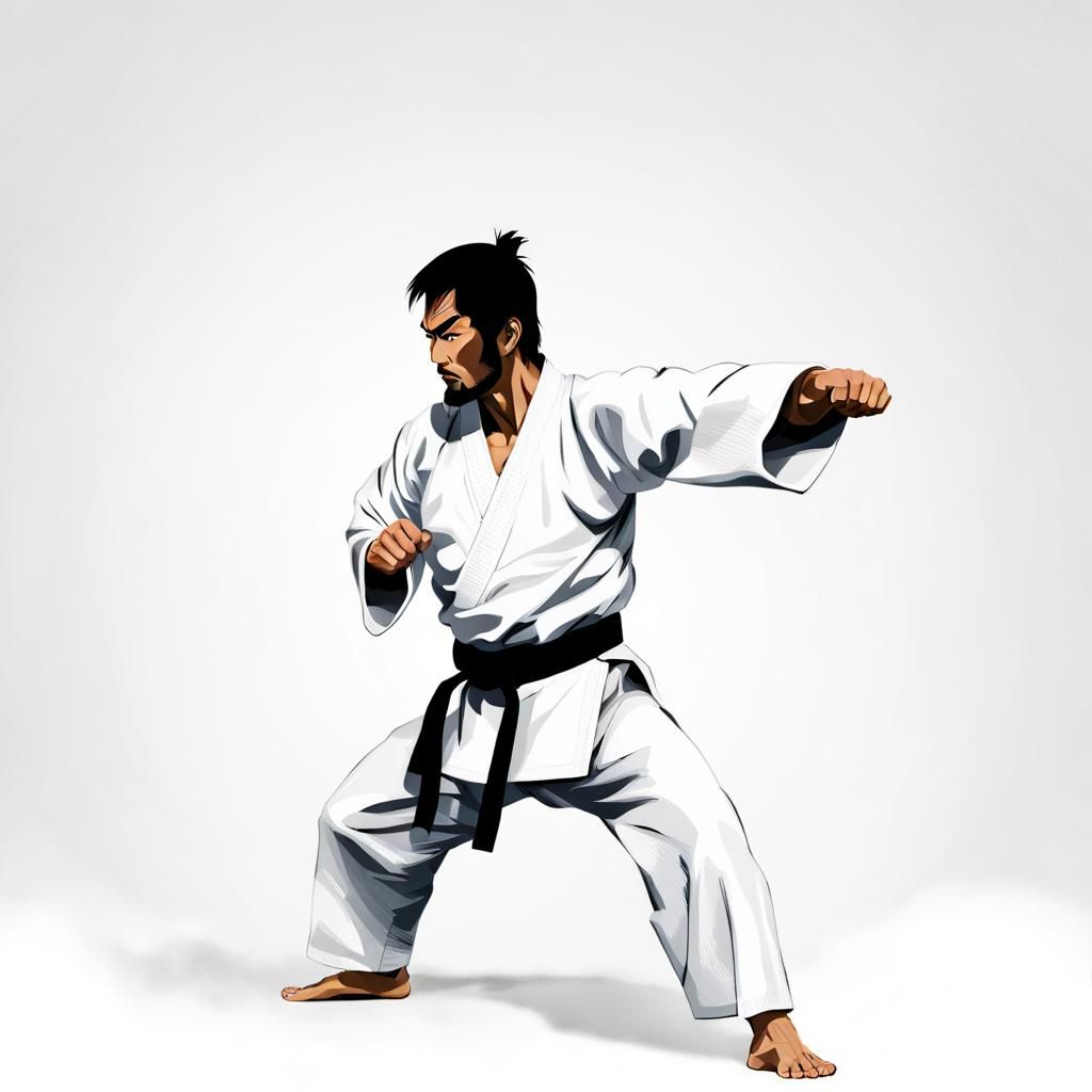 Dynamic Asian Karateka in Action