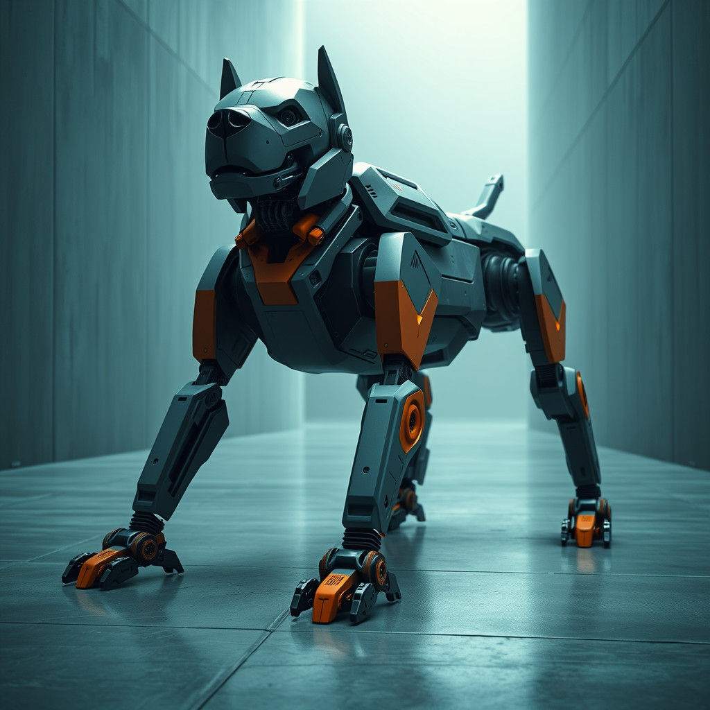Futuristic Robot Dog in Brutalist Concrete Style