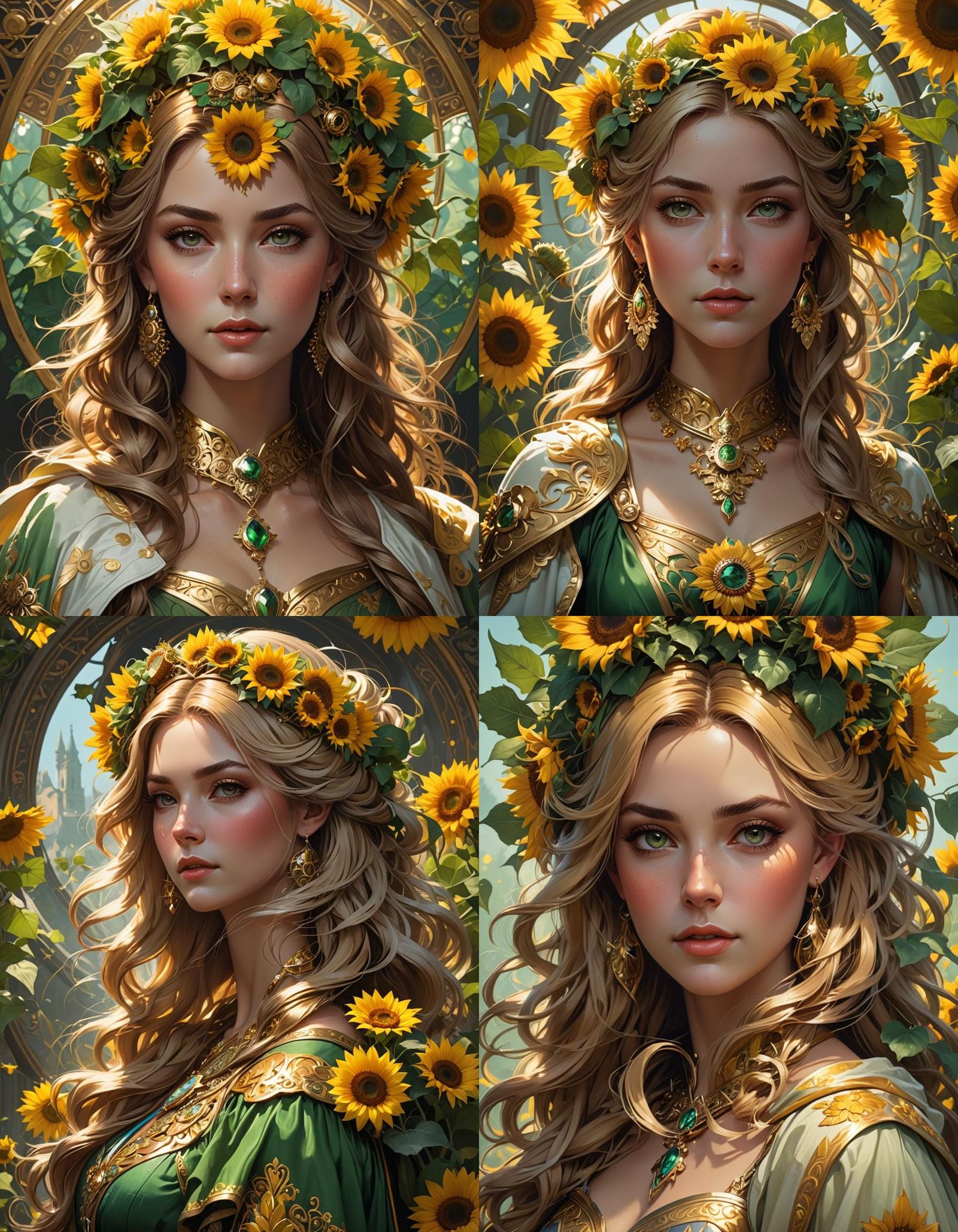Irish Princess with Sunflower in Hair, Art Nouveau Portrait