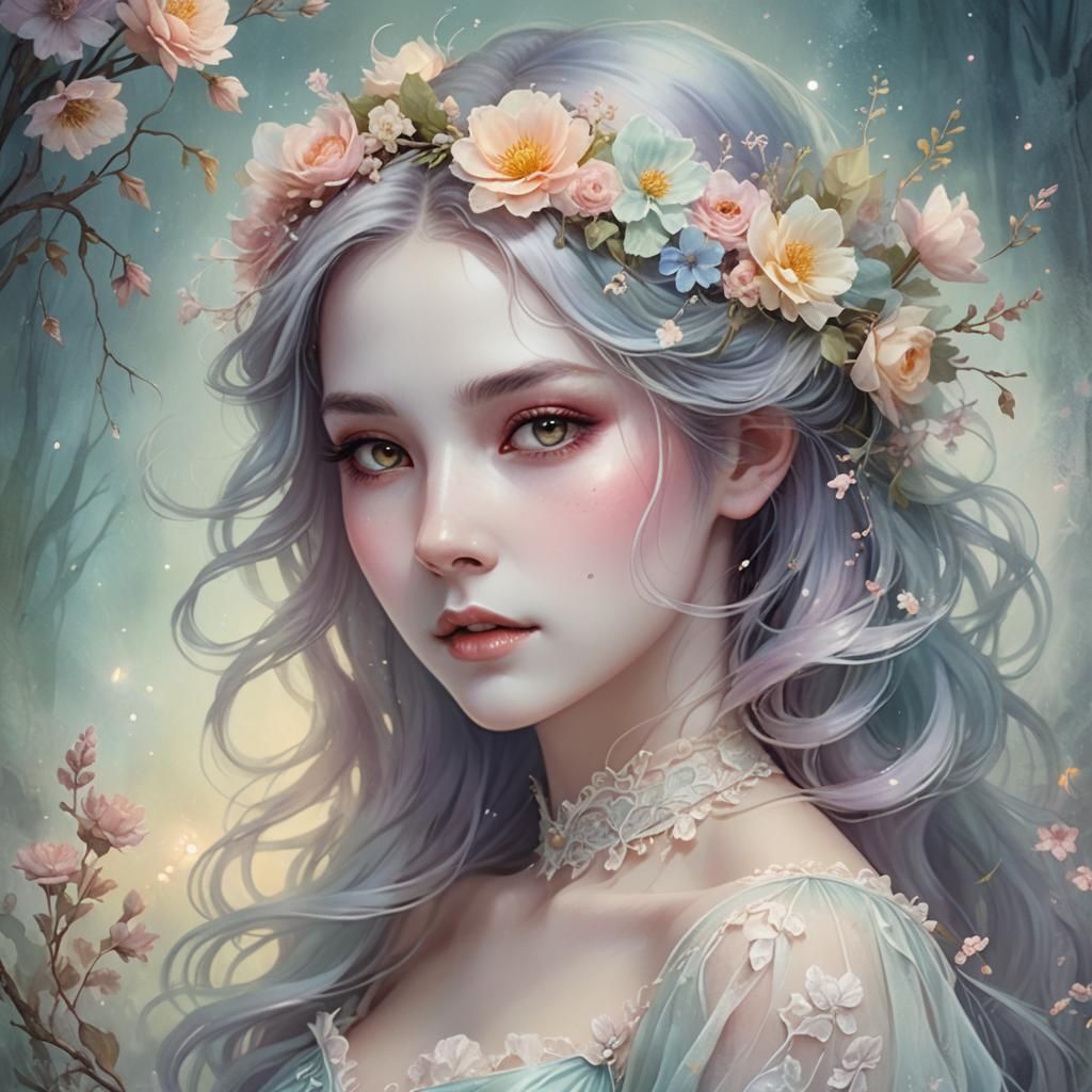 Ethereal Ghost Girl Portrait in Pastel Fantasy Style