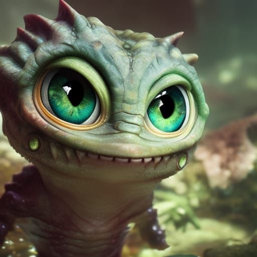 Cute Amphibious Creature in Hyperdetailed Concept Art