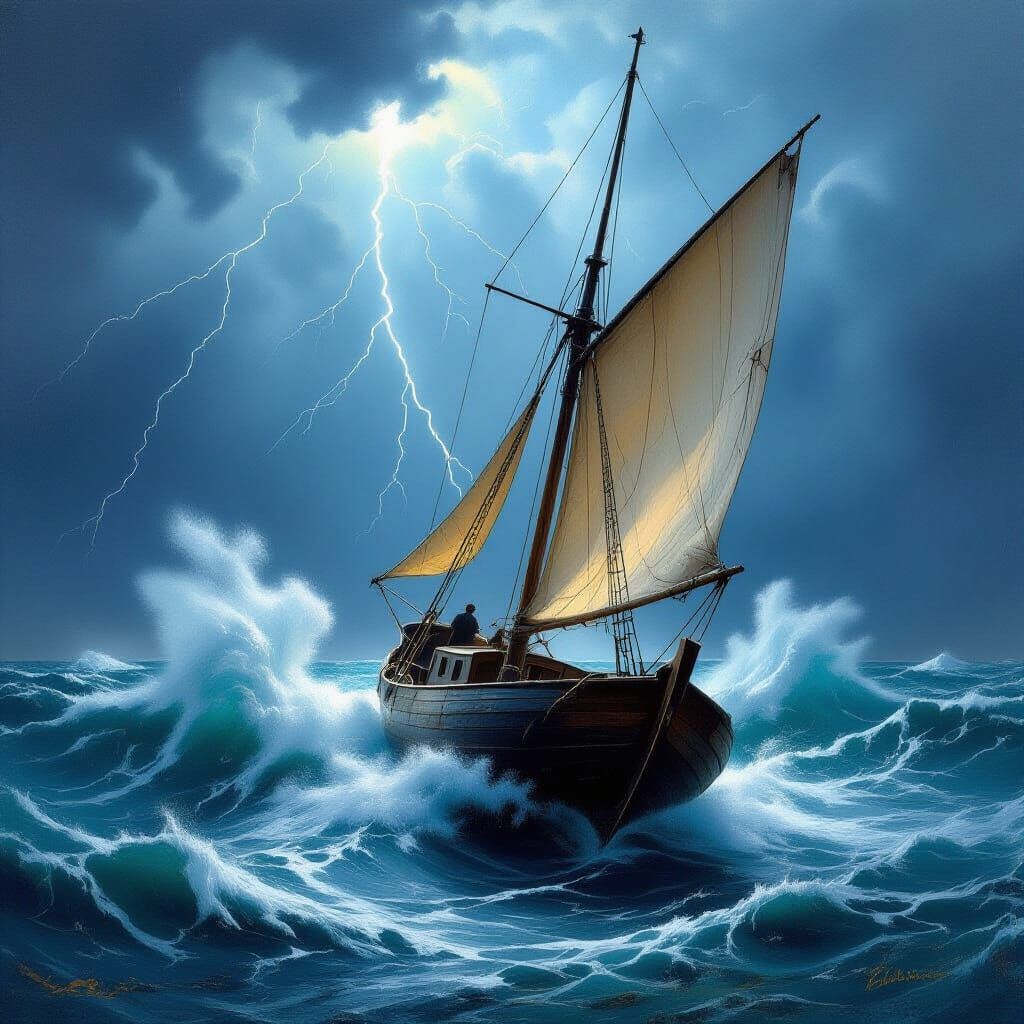 Stormy Seas: A Dilapidated Boat's Fight for Survival