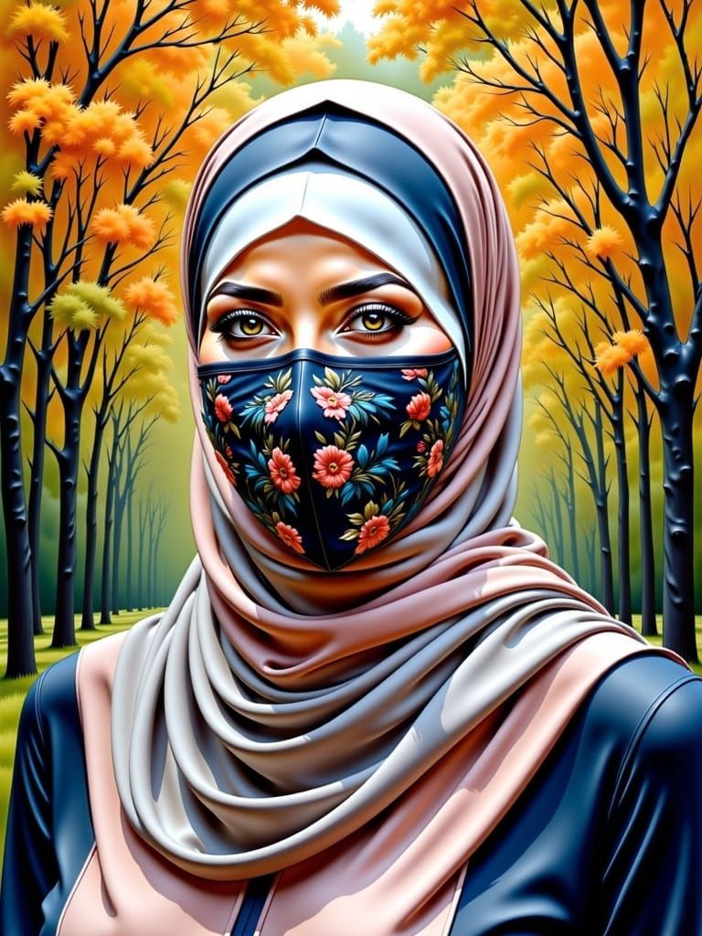 Woman in Hijab and Face Mask with Genuine Smile