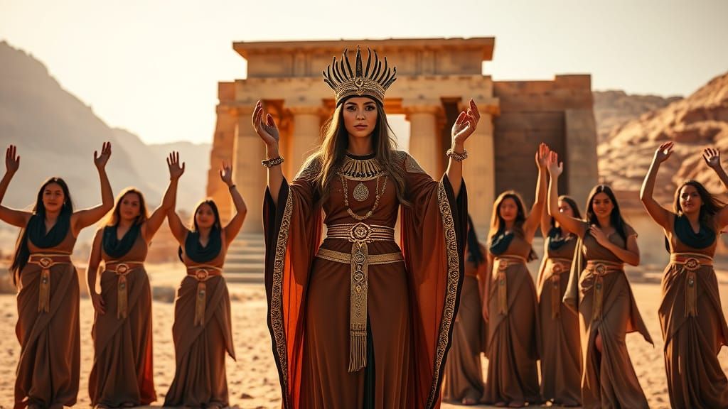 Ethereal Sumerian Priestess in Ancient Temple Ruins