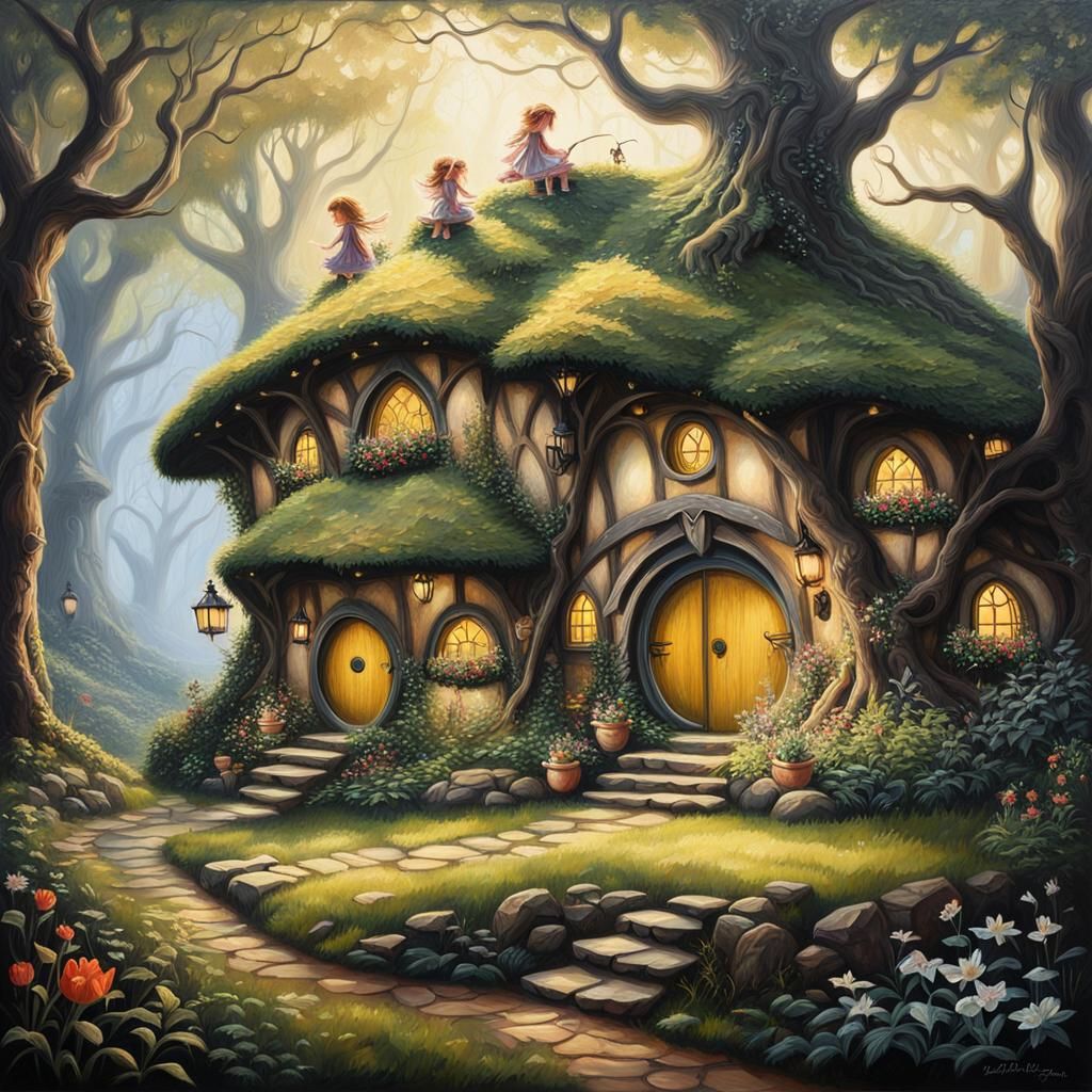 Fairies in Hobbiton: Detailed Oil Painting