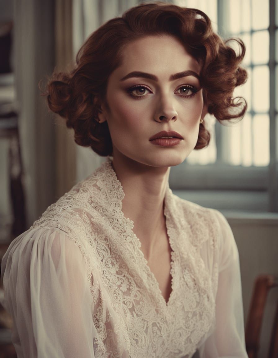 Woman with Retro Bouffant Hairstyle in Film Still