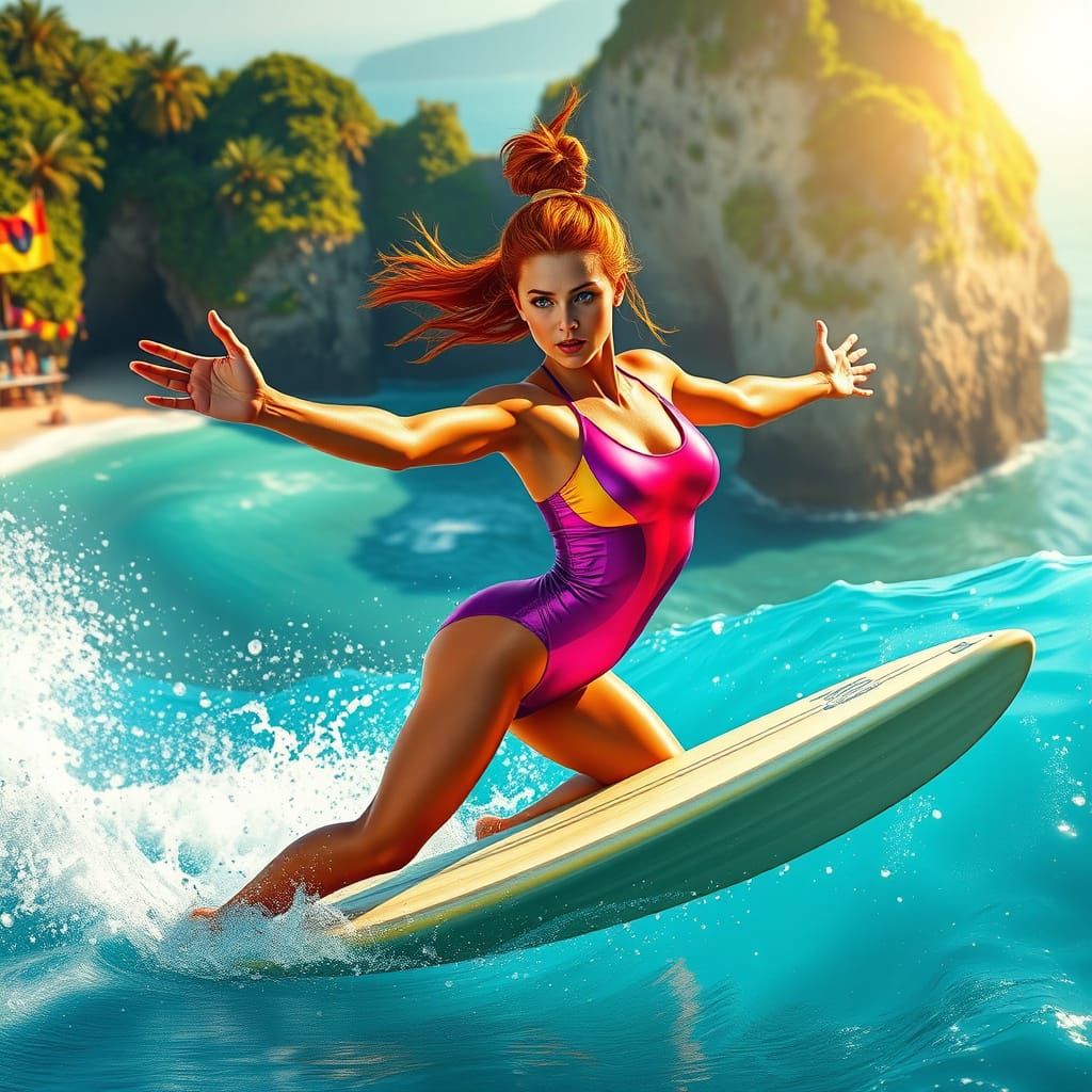 Surfer in Indonesia's Famous Waves with Tropical Cliffs and ...