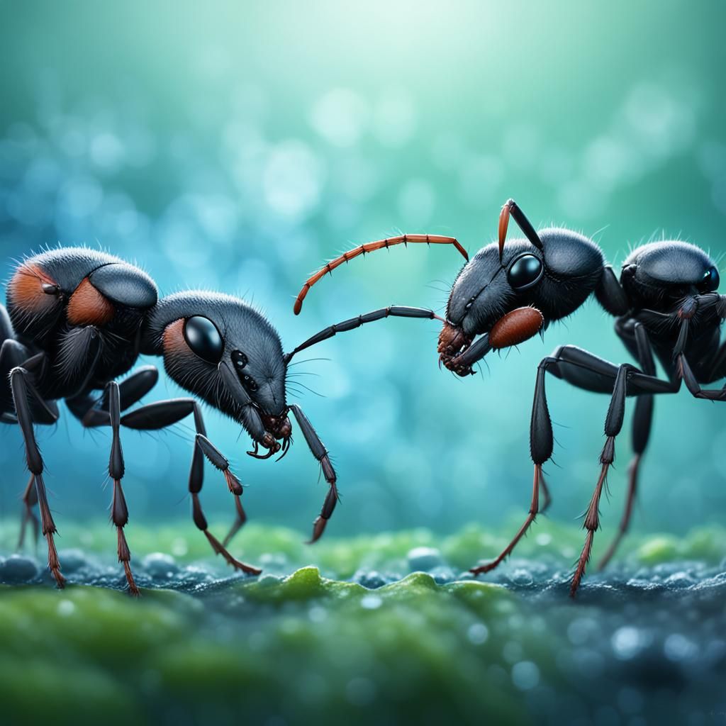 Ants in a Stormy Face-Off: Hyperrealistic Concept Art