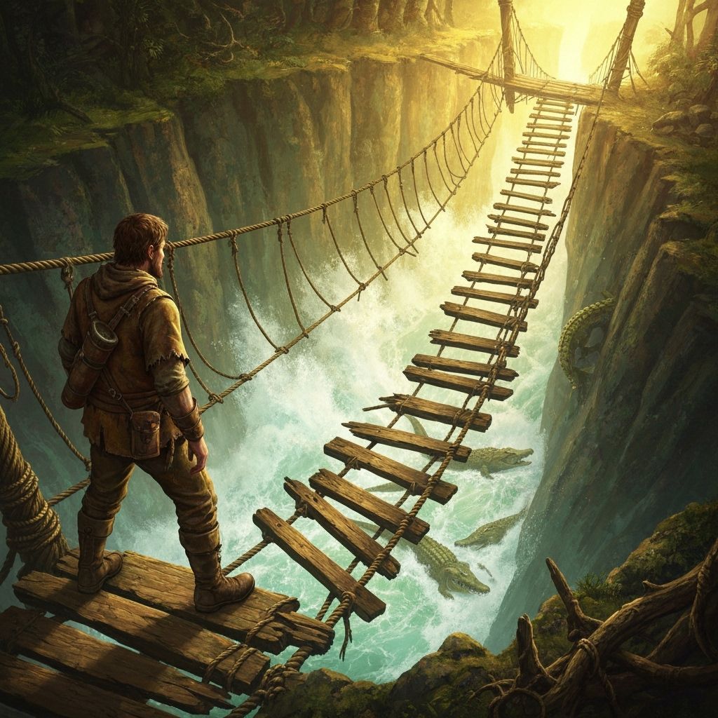Adventurer on Perilous Bridge in Gothic Style