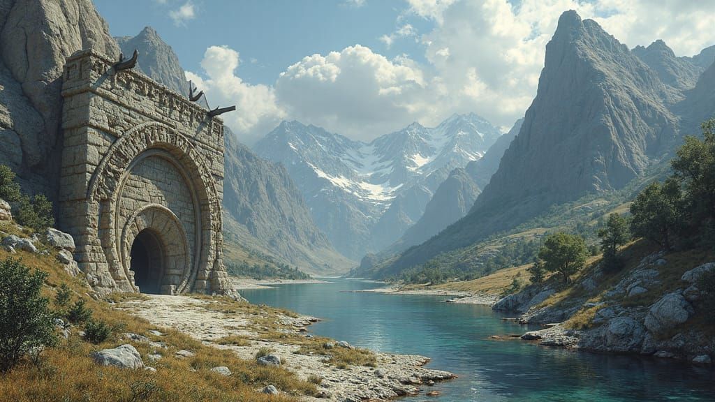 Epic Fantasy Landscape with Hidden Oasis, Digital Art