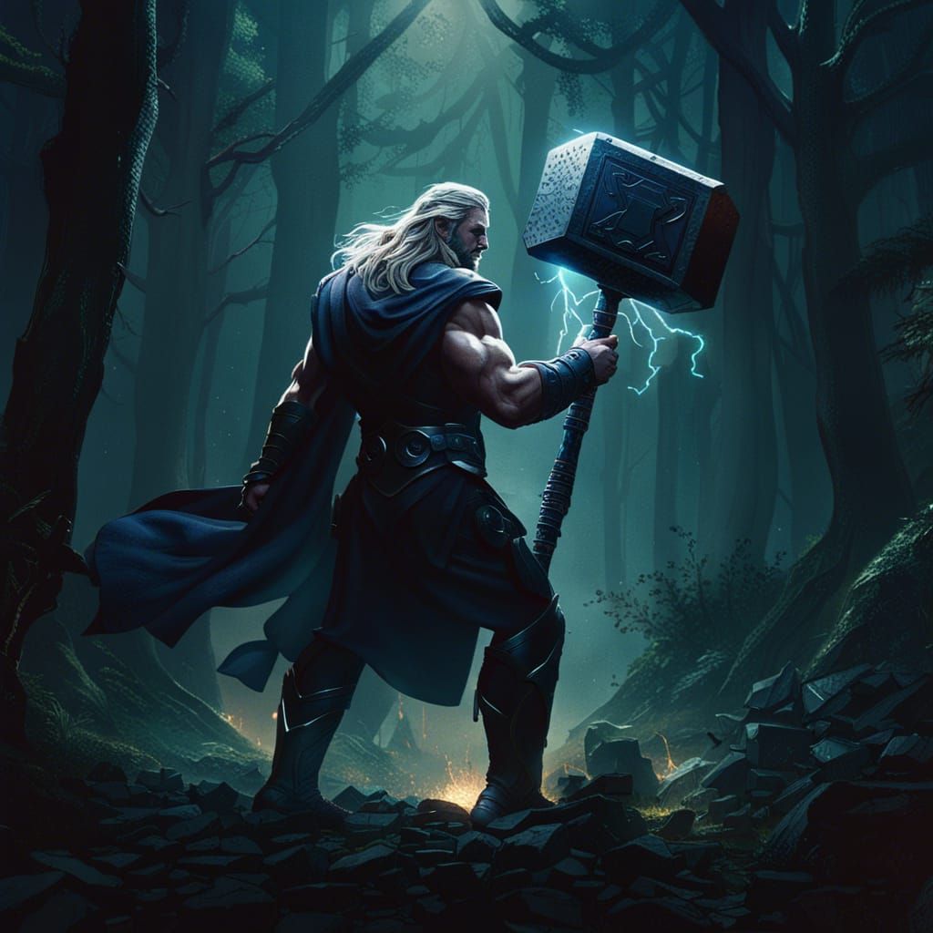 Thor in Dark Forest: A Dark Fantasy Concept Art