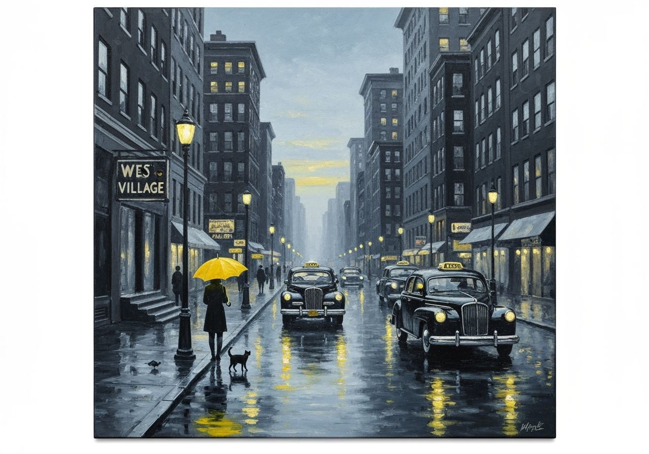 Monochrome 1940s West Village Street in Oil