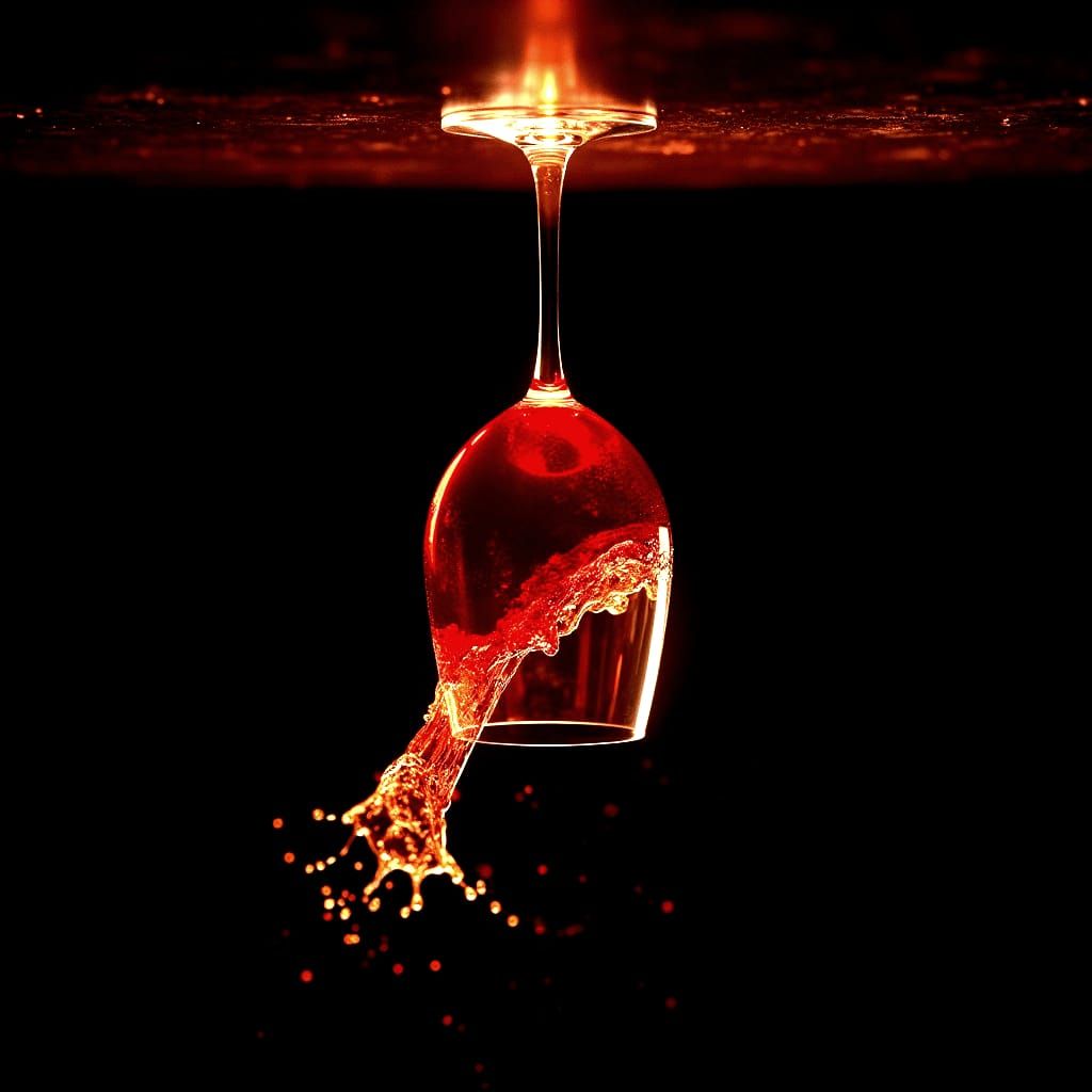 Wine Glass Close-Up with Golden Backlight, Volumetric Lighti...