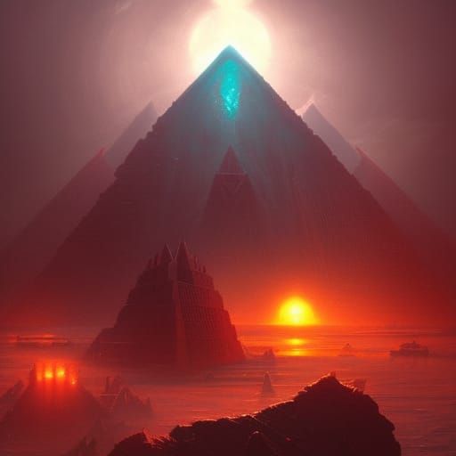 Ominous Alien Pyramids in Dark Fantasy Style