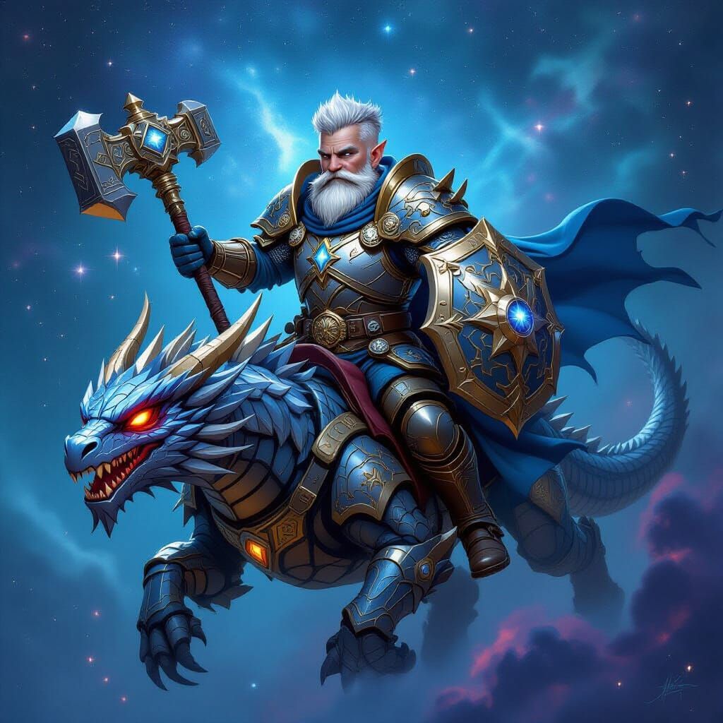 Gnome Artificer Cleric Rides Mechanical Dragon Through Nebul...