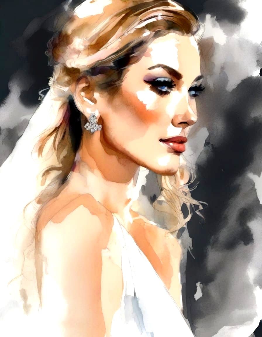 color wash, illustration, storytelling, comic art, line art style, ligne claire Portrait of gorgeous trans woman on her ...