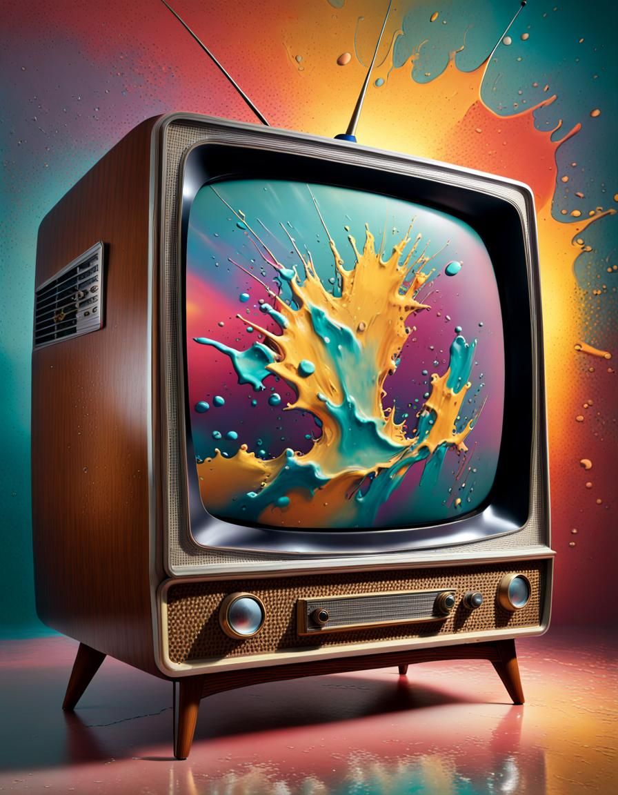 Antique 1950s Television in Hyperrealistic Splash Art