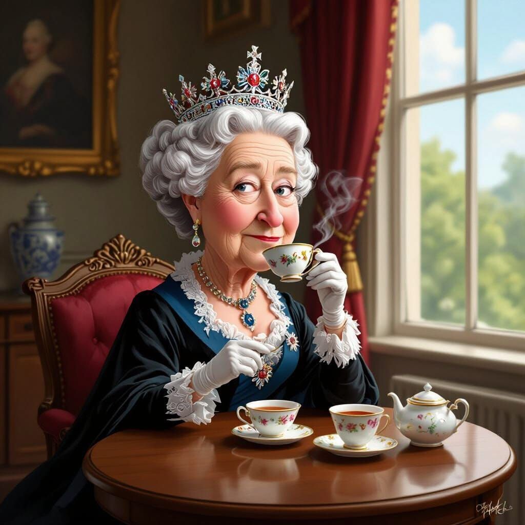 Queen Victoria Enjoys Tea by the Window