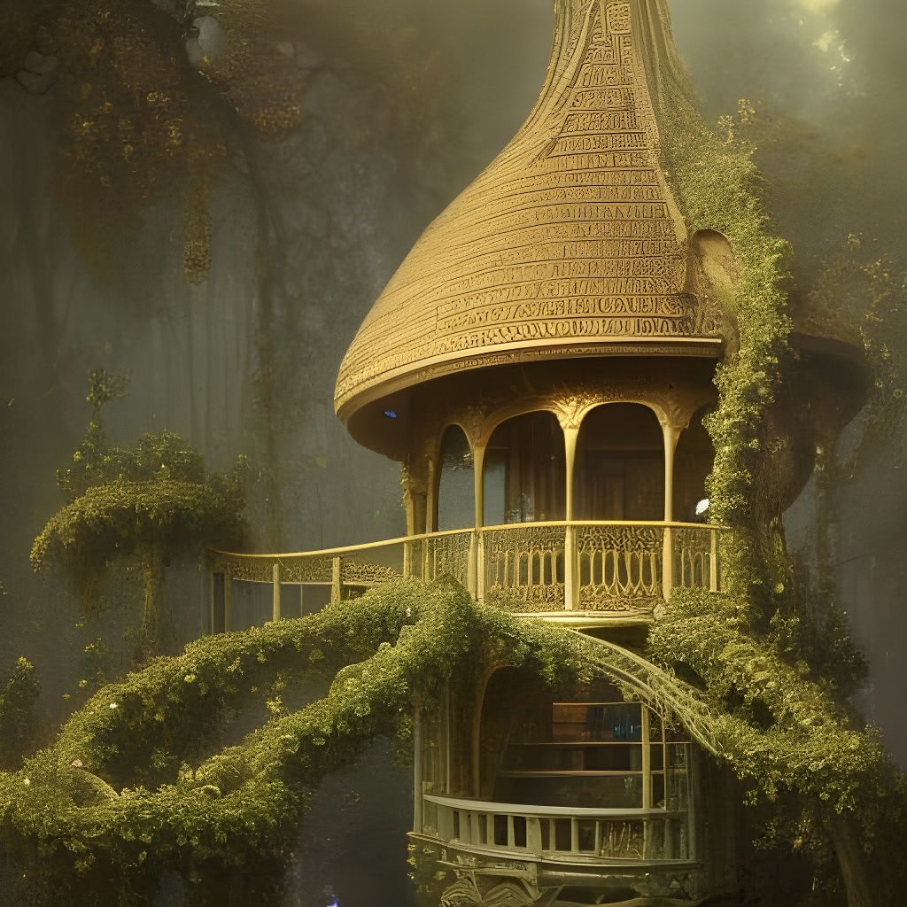 Intricate Czech Vine Treehouse with Gold Trim